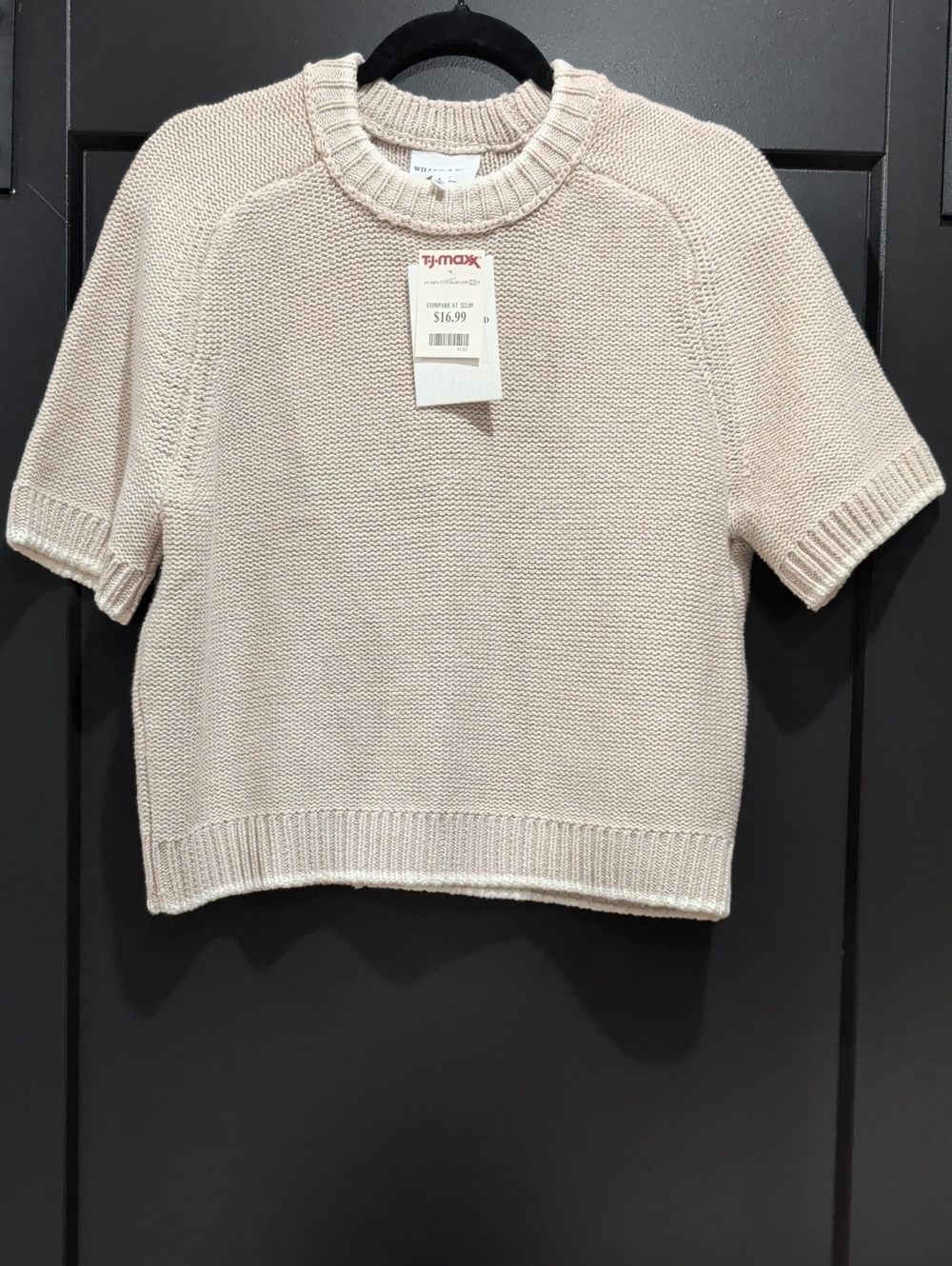 Women's Short-Sleeve Crewneck Crop Sweater - Cream